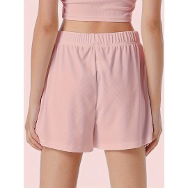 Sold Ribbed Elastic Waist Shorts, Casual Basic Shorts For Summer & Spring, Women's Clothing