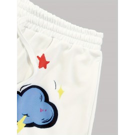 Vibrant Alphabet Print Knit Shorts - Elastic Drawstring Waist, Micro Elastic Polyester Fabric, Casual Style for Spring, Summer, and Fall - Womens High Waist Comfortable Shorts for Everyday Wear