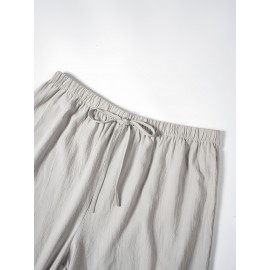 1pc Women'S Casual Polyester Shorts, Solid Color, All-Season, Woven Fabric, with Fake Drawstring Detail