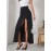 Elegant Black Denim Midi Skirt for Women - Asymmetrical, Non-Stretch, Machine Washable - Perfect for Spring/Summer/Fall