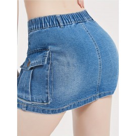 Mini Bodycon Y2K Skirt - Women Denim Skirts - Slim Fit, Button-Front, Flap Pockets, Sexy, Cute, Daily Wear, Versatile, Comfortable, and Chic