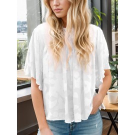 Womens 3/4 Bell Sleeve Blouse Summer Crewneck Lace Tops Floral Shirts